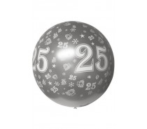 Megaballon bedrukt 25 metallic zilver 36 inch Ø 90 cm